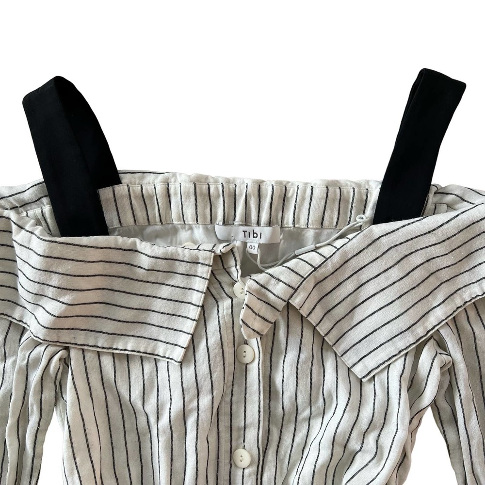 Tibi Striped Button Up Off The Shoulder Dress - image 5